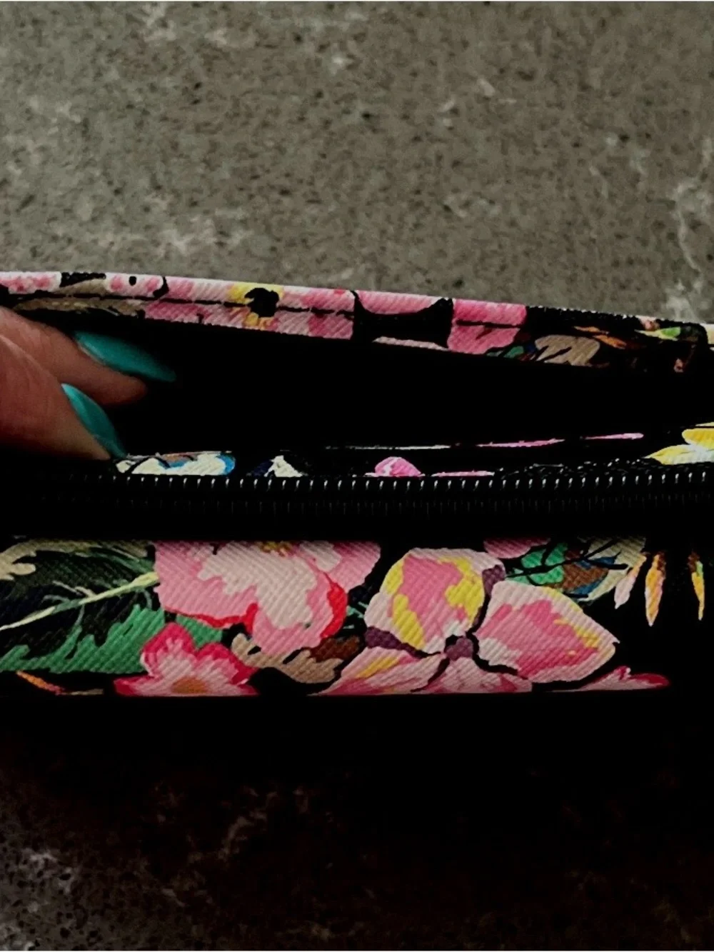 Floral Wristlet Clutch - Pink Floral on Black